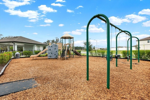 community jungle gym with fence