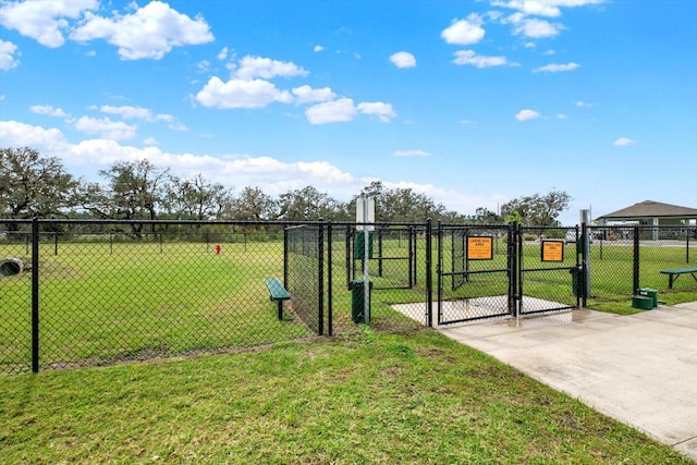 view of property's community featuring a gate, fence, and a lawn