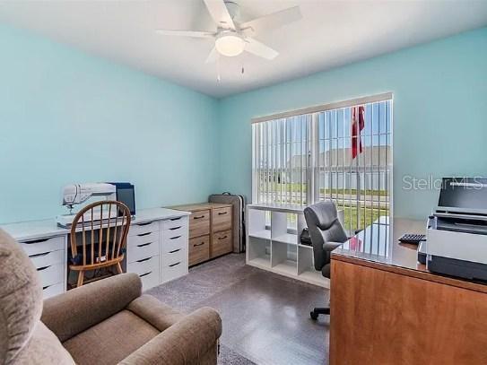 office area featuring a ceiling fan