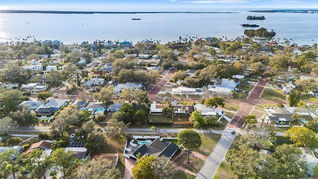 birds eye view of property featuring a water view and a residential view