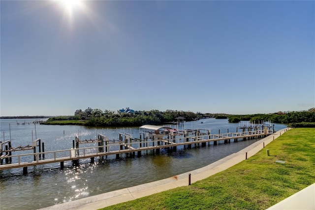 view of dock featuring a water view and boat lift