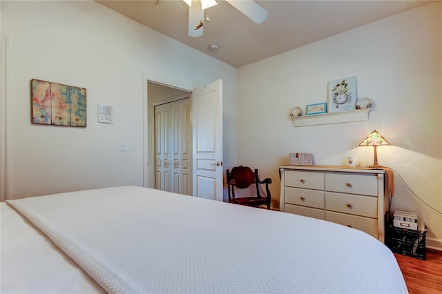 152 Brent Cir, Oldsmar, FL 34677 - bedroom with a closet, ceiling fan, and wood finished floors