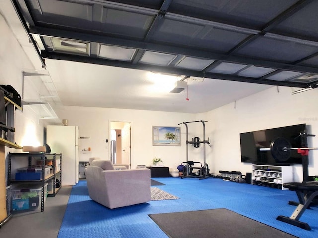 exercise area featuring a garage