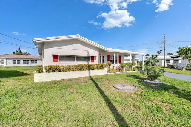 view of front of home featuring a front lawn and stucco siding