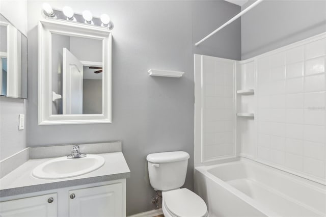 full bath with toilet,  shower combination, and vanity