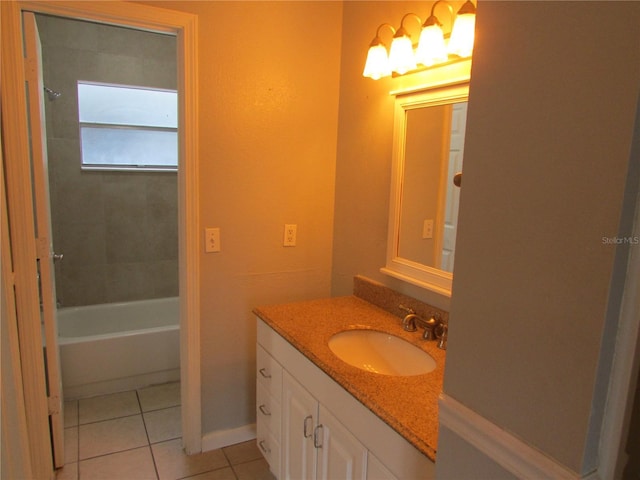 full bathroom featuring shower / bathing tub combination, tile patterned flooring, and vanity