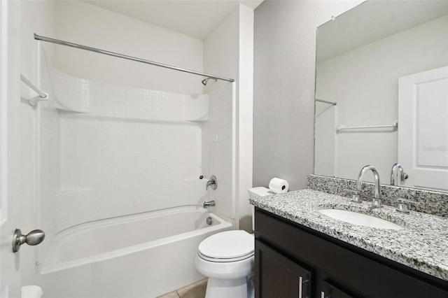 full bath with toilet, tile patterned floors, tub / shower combination, and vanity