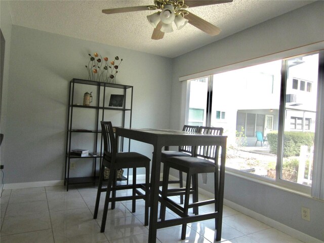 dining area with a textured ceiling, baseboards, and a healthy amount of sunlight