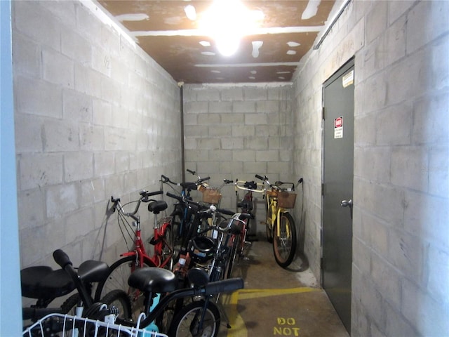 interior space featuring concrete block wall