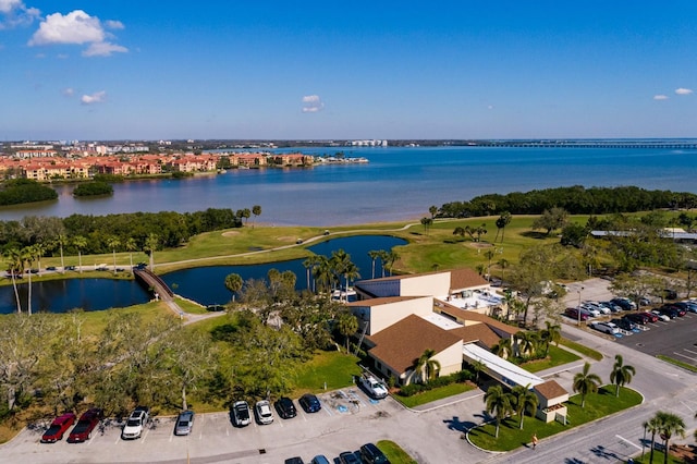 aerial view featuring a water view