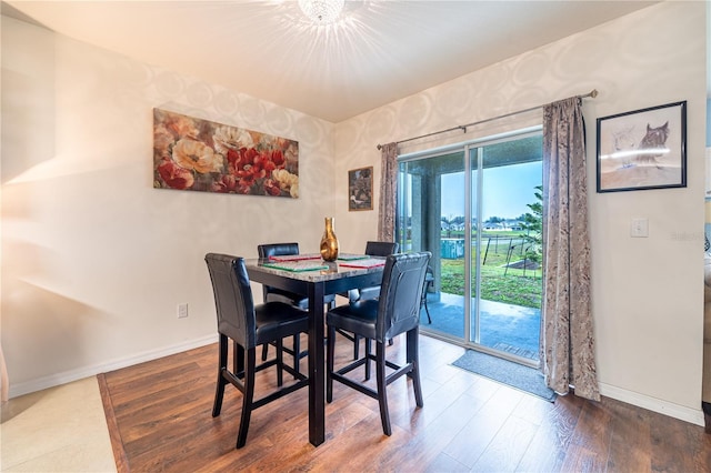 dining room featuring wood finished floors and baseboards