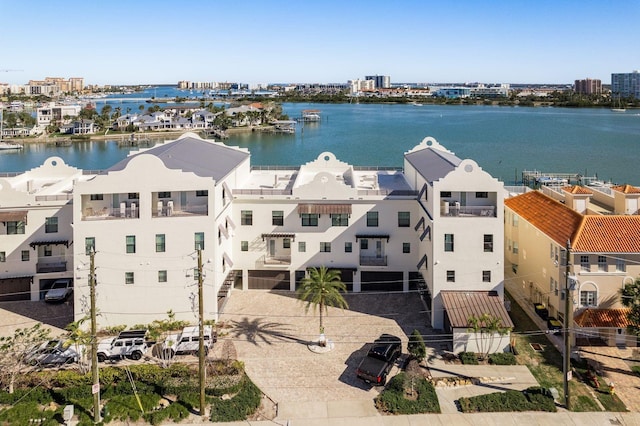 aerial view featuring a water view