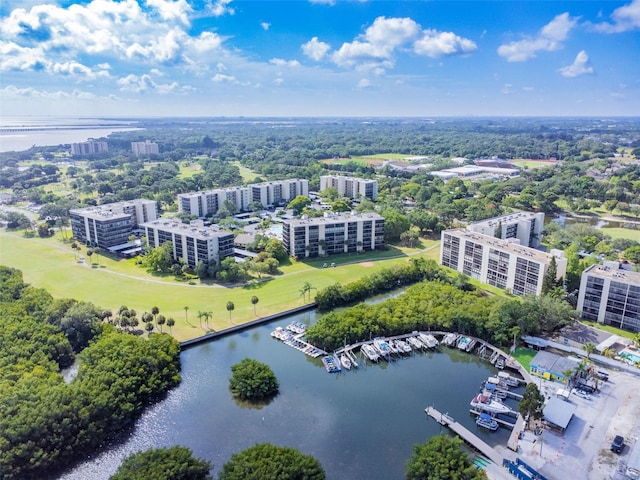 aerial view with a water view