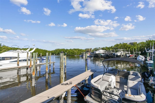 view of dock with a water view