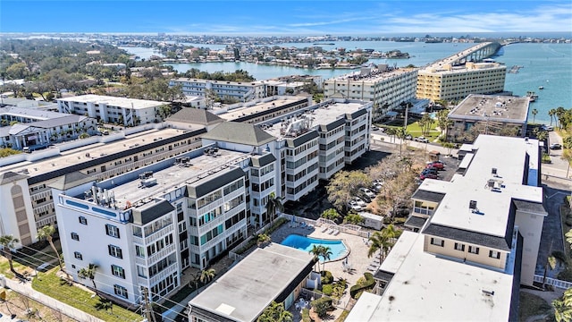 bird's eye view with a city view and a water view