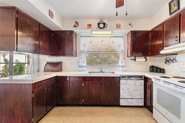 4310 Indian Lake Dr, Indian Lake Estates, FL 33855 - kitchen with a sink, dishwashing machine, backsplash, and white electric range