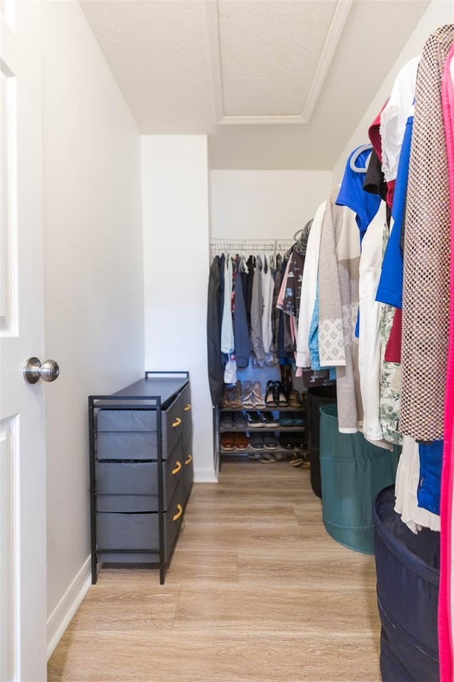 spacious closet with wood finished floors