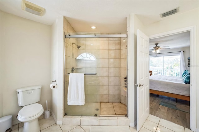 bathroom with a stall shower, visible vents, ensuite bath, and toilet