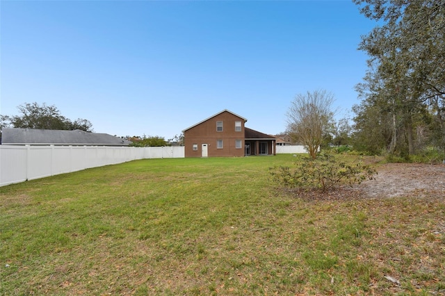 view of yard with a fenced backyard