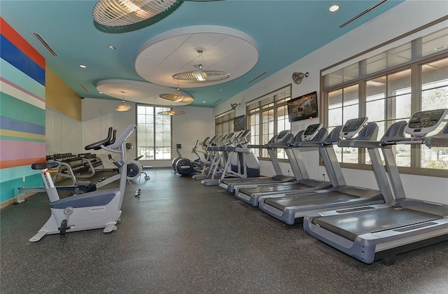 workout area featuring visible vents and baseboards