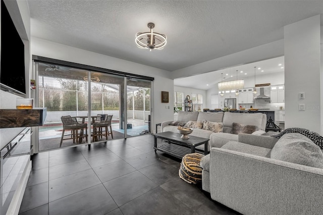 living room featuring a textured ceiling