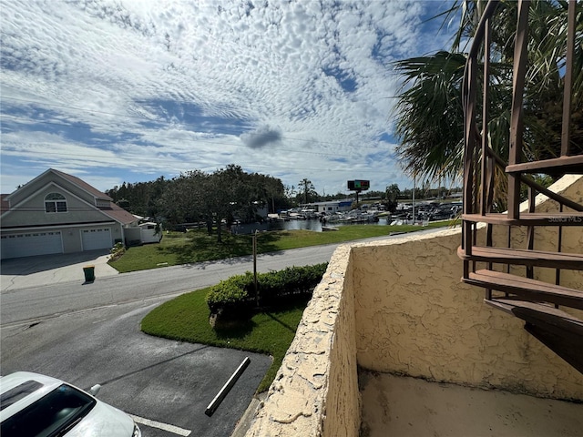 view of street featuring a water view