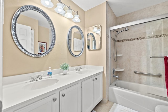 full bath featuring shower / bath combination, a sink, and double vanity