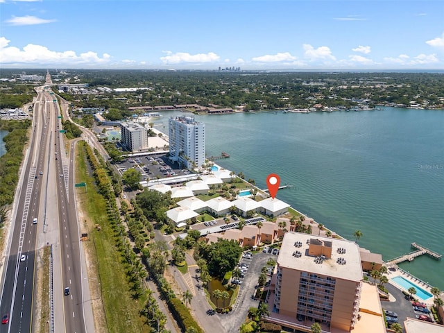 bird's eye view with a view of city and a water view