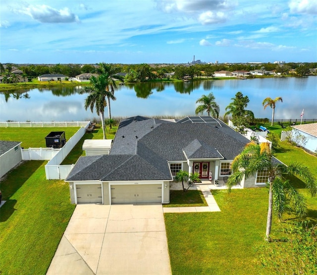 aerial view with a water view