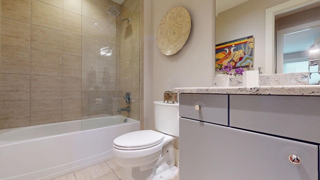 bathroom with toilet, tile patterned flooring, vanity, and bathing tub / shower combination