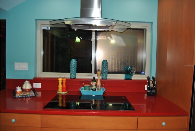 kitchen featuring black electric stovetop and ventilation hood