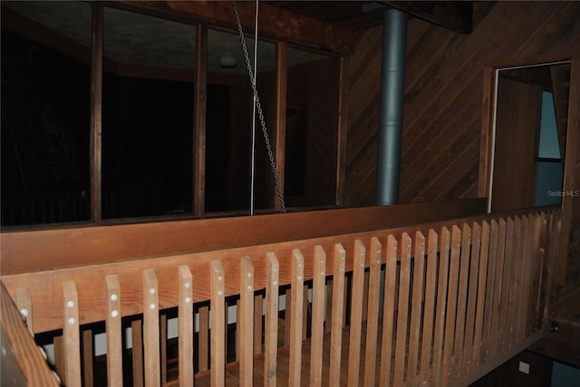 interior space featuring wood walls