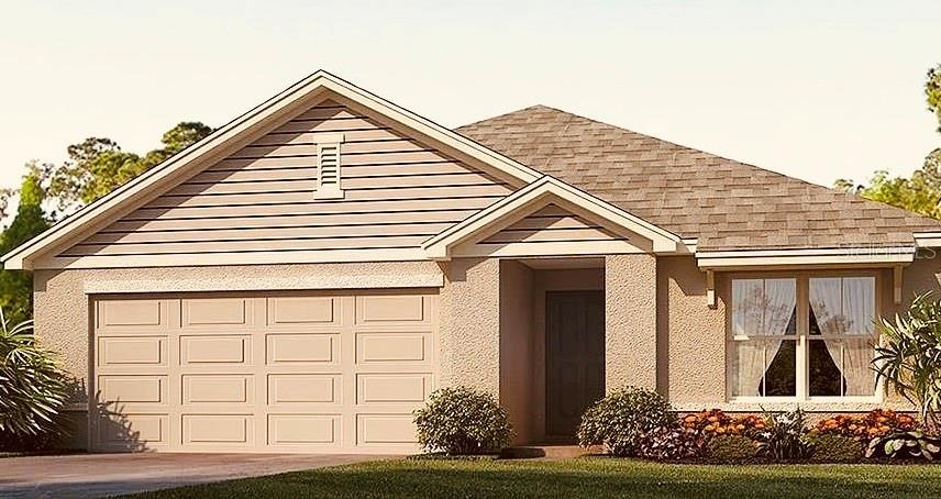 view of front of property featuring a shingled roof, driveway, a garage, and stucco siding