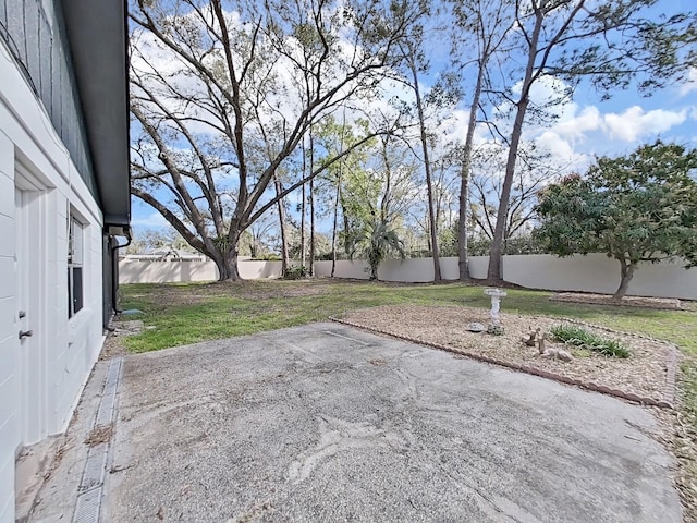 view of yard featuring a patio area and a fenced backyard