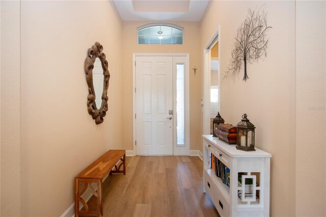 328 Siena Vista Pl, Sun City Center, FL 33573 - entryway with baseboards and light wood finished floors