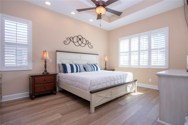328 Siena Vista Pl, Sun City Center, FL 33573 - bedroom with a ceiling fan, recessed lighting, baseboards, and light wood finished floors