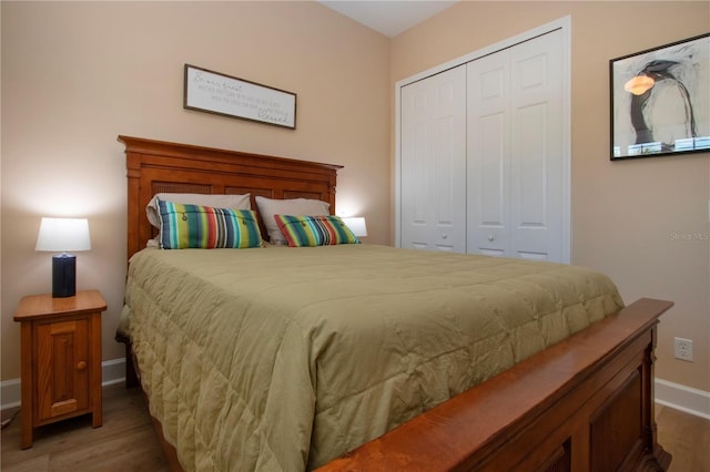 328 Siena Vista Pl, Sun City Center, FL 33573 - bedroom featuring baseboards, a closet, and wood finished floors