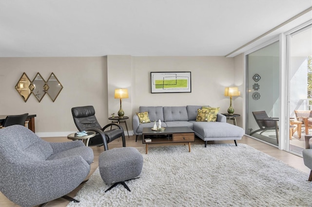 living room featuring baseboards and wood finished floors