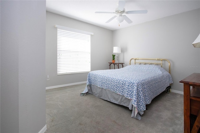 bedroom featuring baseboards, carpet, and ceiling fan