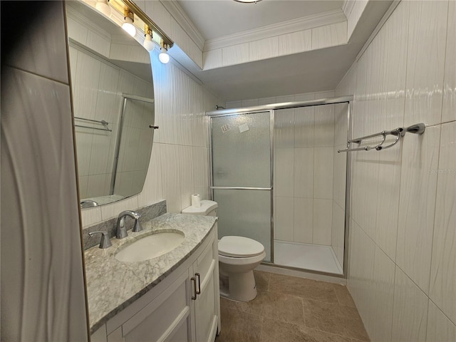 1433 S Belcher Rd Unit A12, Clearwater, FL 33764 - bathroom with vanity, toilet, a shower stall, and crown molding