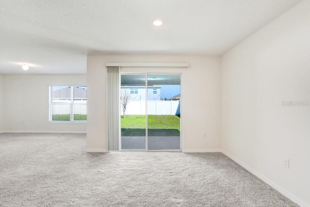 unfurnished room with carpet, baseboards, and a wealth of natural light