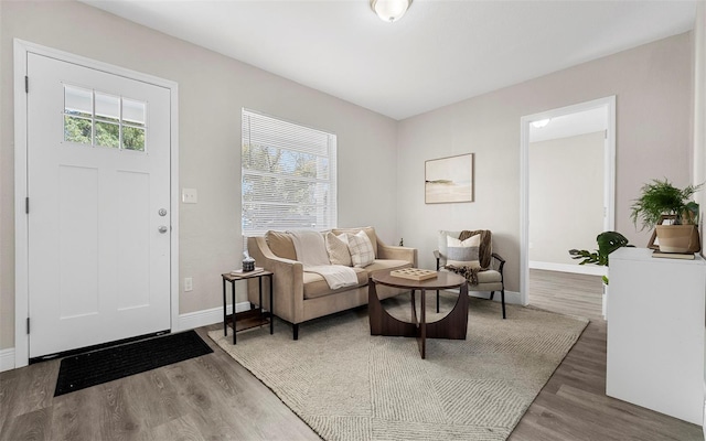 entryway with baseboards and wood finished floors