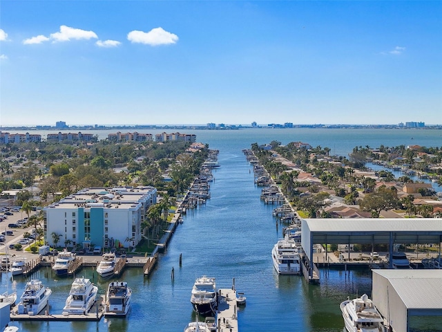 bird's eye view with a water view and a city view