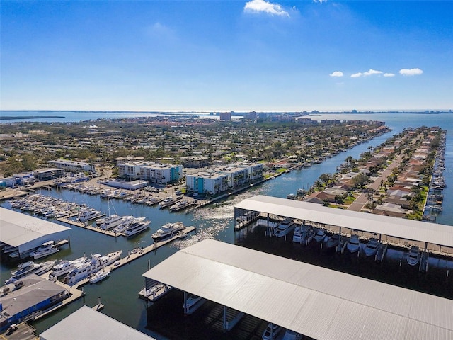 drone / aerial view featuring a water view