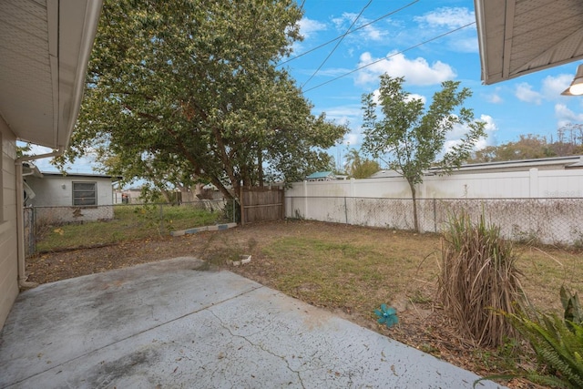 view of yard with a patio and a fenced backyard