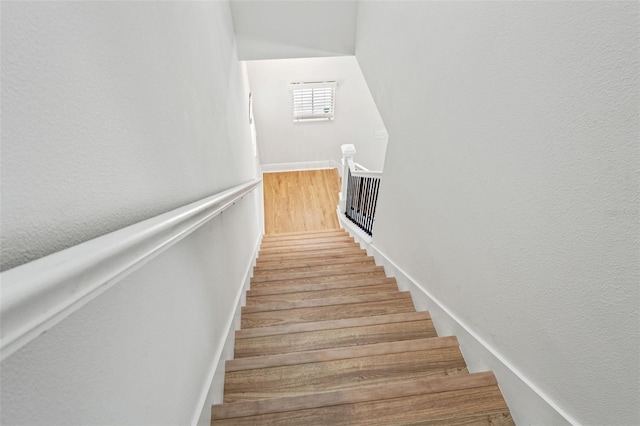 staircase with wood finished floors