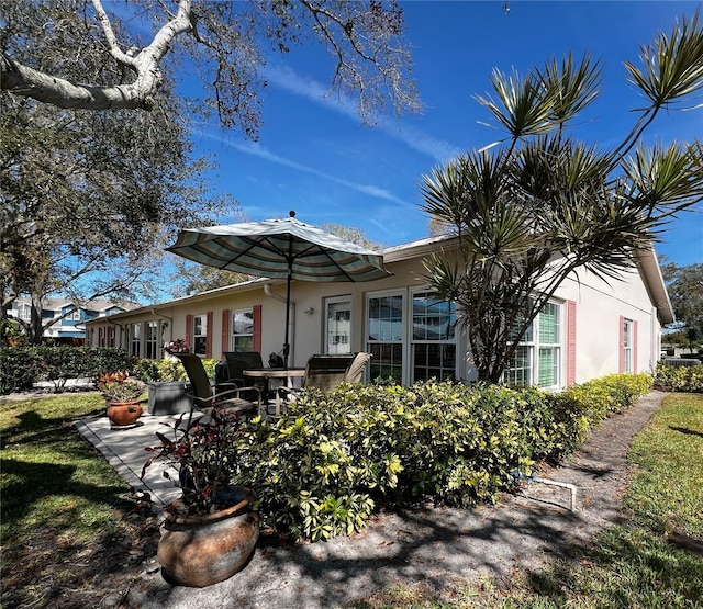 rear view of property featuring a patio area and stucco siding