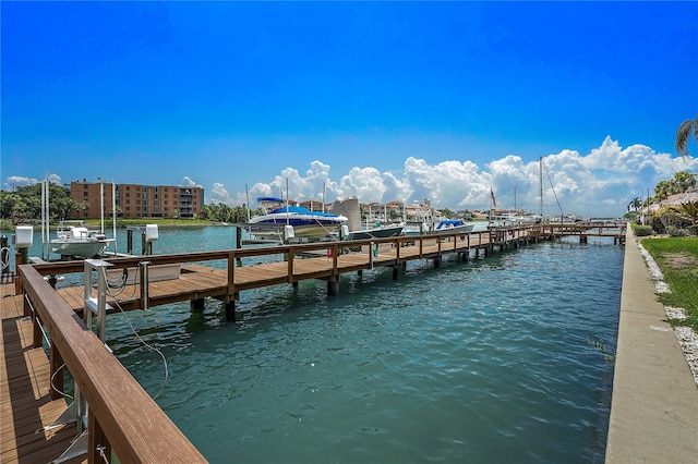 view of dock with a water view and boat lift