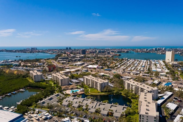 bird's eye view with a view of city and a water view