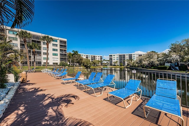 dock area with a water view